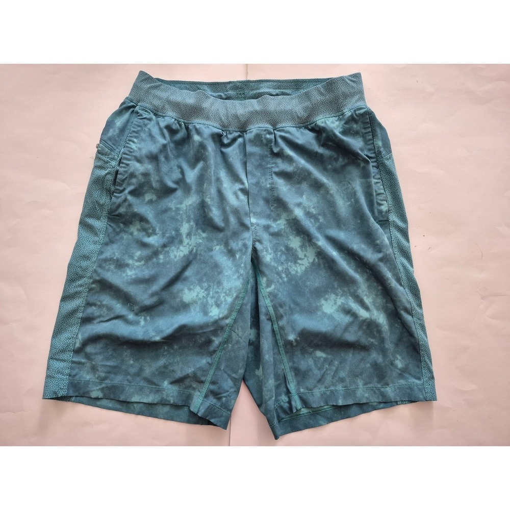 Lululemon Athletic Shorts Teal Tie Dye Zip Pocket Men's Sz Large Waist 10 Inseam